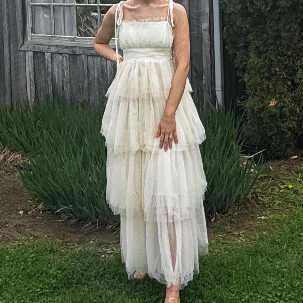 Baltic Born Cream Alora Tulle Tiered Maxi Dress